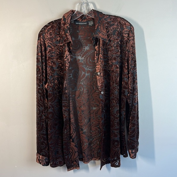 Impressions Brown Velvet Burnout Button Front Top Size XL Fairycore Whimsigoth - Picture 13 of 16